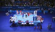 25 June 2015; Teymur Mammadov, Azerbaijan, is announced victorious over Valentina Manfredonia, Italy, following their Men's Boxing Light Heavy 81kg Final bout. 2015 European Games, Crystal Hall, Baku, Azerbaijan. Picture credit: Stephen McCarthy / SPORTSFILE