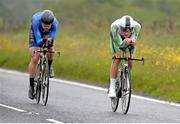 25 June 2015; Ryan Mullen, An Post Chain Reaction Cycles, right, overtakes Colm Cassidy, Team Aquablue, during the National Time Trial Championships. Omagh, Co. Tyrone. Picture credit: Stephen McMahon / SPORTSFILE