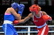 26 June 2015; Estelle Mossely, France, right, exchanges punches with Bugar Tasheena, Germany, during her Women's Boxing Light 60kg Semi-Final bout. 2015 European Games, Crystal Hall, Baku, Azerbaijan. Picture credit: Stephen McCarthy / SPORTSFILE