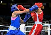 26 June 2015; Estelle Mossely, France, right, exchanges punches with Bugar Tasheena, Germany, during her Women's Boxing Light 60kg Semi-Final bout. 2015 European Games, Crystal Hall, Baku, Azerbaijan. Picture credit: Stephen McCarthy / SPORTSFILE