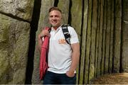 26 June 2015; Current Irish Rugby stars Ian Madigan and Nora Stapleton joined Alan Kerins, Alan Kerins Projects, Denis Hickie, patron to Gorta-Self Help Africa, Tony Ward and Ollie Campbell, former Irish rugby players, in St. Stephen’s Green today to launch the Caps to the Summit event. A two day event that will see 32 former Irish rugby heroes hike to the summit of Ireland’s highest mountain, Carrauntuohil in September to raise money for the Alan Kerins Projects and Gorta-Self Help Africa. Further information available at: www.capstothesummit.com. Pictured is Ireland international Ian Madigan. St. Stephen’s Green, Dublin. Picture credit: David Maher / SPORTSFILE