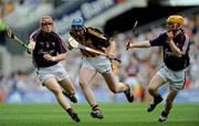 7 September 2008; Rory Hickey, Kilkenny, in action against Donal Cooney, left, and Gerard O'Halloran, Galway. ESB GAA Hurling All-Ireland Minor Championship Final, Kilkenny v Galway, Croke Park, Dublin. Picture credit: Stephen McCarthy / SPORTSFILE