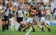 7 September 2008; Martin Gaffney, Kilkenny, in action against Declan Connolly, right, and Domhnaill Fox, Galway. ESB GAA Hurling All-Ireland Minor Championship Final, Kilkenny v Galway, Croke Park, Dublin. Picture credit: Stephen McCarthy / SPORTSFILE