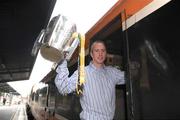 8 September 2008; Kilkenny's James 'Cha' Fitzpatrick with the Liam MacCarthy Cup during the victorious Kilkenny team's departure to Kilkenny for their homecoming. Heuston Station, Dublin. Picture credit; Pat Murphy / SPORTSFILE