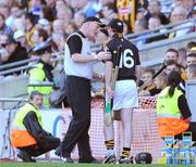 7 September 2008; Kilkenny manager Brian Cody has a last word with goalkeeper James McGarry before sending him on as a substitute late in the game. GAA Hurling All-Ireland Senior Championship Final, Kilkenny v Waterford, Croke Park, Dublin. Picture credit: Brendan Moran / SPORTSFILE
