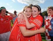 31 August 2008; Cork players Kate Harrington, left, and Orlagh Farmer, celebrate after the match. All-Ireland Ladies U16 A Football Championship Final, Cork v Galway, McDonagh Park, Nenagh, Co. Tipperary. Picture credit: Brian Lawless / SPORTSFILE