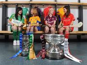 9 September 2008; Offaly captain Marion Crean, left, Clare captain Deirdre Murphy, 2nd from left, Galway captain Sinead Cahalan and Cork captain Caitriona Foley, right, during a Gala All-Ireland Senior and Junior Camogie Championship Finals Photocall. Croke Park, Dublin. Picture credit; Paul Mohan / SPORTSFILE