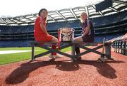 9 September 2008; Cork captain Caitriona Foley, left, and Galway captain Sinead Cahalan during a Gala All-Ireland Senior and Junior Camogie Championship Finals Photocall. Croke Park, Dublin. Picture credit; Paul Mohan / SPORTSFILE