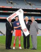 10 September 2008; Sean Cavanagh, Tyrone, with, from left, former Kerry player Mickey Sheehy, Tony Towell, Managing Director of O'Neills and Pat Lambe, Chairman of Kilmacud Crokes Football Committee, at the launch of the O’Neills GAA Football 7’s. Croke Park, Dublin. Picture credit: Matt Browne / SPORTSFILE