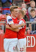 26 June 2015; Chris Forrester, St Patrick's Athletic, celebrates scoring his penalty against Longford Town with Conor McCormack. SSE Airtricity League Premier Division, St Patrick's Athletic v Longford Town, Richmond Park, Dublin. Picture credit: Sam Barnes / SPORTSFILE