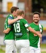 26 June 2015; Karl Sheppard, Cork City, centre, celebrates with Garry Buckley and Ross Gaynor after scoring his sides first goal. SSE Airtricity League Premier Division, Derry City v Cork City, Brandywell, Derry. Picture credit: Oliver McVeigh / SPORTSFILE