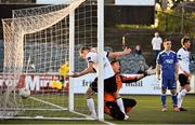 26 June 2015; Conor O'Donnell, Limerick FC goalkeeper, clashes with David McMillan, Dundalk, resulting in a goal being awarded to Dundalk's Brian Garland for their fifth goal. SSE Airtricity League Premier Division, Dundalk v Limerick FC, Oriel Park, Dundalk, Co. Louth. Picture credit: David Maher / SPORTSFILE