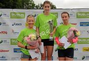 27 June 2015; Top three women finishers, from left to right, Ciara Hickey, Sarah Mulligan, Siobhan O'Doherty. SSE Airtricity 5 mile race. Phoenix Park, Dublin.  Picture credit: Seb Daly / SPORTSFILE