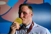 27 June 2015; Michael O'Reilly, Ireland, after being presented with his Men's Boxing Middle 75kg gold medal. 2015 European Games, Crystal Hall, Baku, Azerbaijan. Picture credit: Stephen McCarthy / SPORTSFILE