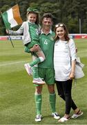 26 June 2015; Ireland's Luke Evans who scored his side's winning goal is pictured with his partner Sinead and her daughter Lily. This tournament is the only chance the Irish team have to secure a precious qualifying spot for the 2016 Rio Paralympic Games. 2015 CP Football World Championships, Ireland v Argentina, St. George’s Park, Tatenhill, Burton-upon-Trent, Staffordshire, England. Picture credit: Magi Haroun / SPORTSFILE