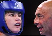 27 June 2015; Katie Taylor, Ireland, with her father and coach Peter Taylor during her Women's Boxing Light 60kg Final bout against Estelle Mossely, France. 2015 European Games, Crystal Hall, Baku, Azerbaijan. Picture credit: Stephen McCarthy / SPORTSFILE