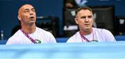 27 June 2015; Team Ireland coaches Pete Taylor and Billy Walsh, right, watch on during the Women's Boxing Light 60kg Final bout between Katie Taylor, Ireland, and Estelle Mossely, France. 2015 European Games, Crystal Hall, Baku, Azerbaijan. Picture credit: Stephen McCarthy / SPORTSFILE
