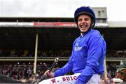 27 June 2015; Jockey William Buick is all smiles on Jack Hobbs after winning the Dubai Duty Free Irish Derby. Curragh Derby Festival. The Curragh, Co. Kildare. Picture credit: Cody Glenn / SPORTSFILE