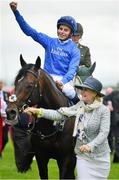 27 June 2015; Jockey William Buick on Jack Hobbs after winning the Dubai Duty Free Irish Derby. Curragh Derby Festival. Also pictured Rachel Hood, co-owner. The Curragh, Co. Kildare. Picture credit: Cody Glenn / SPORTSFILE