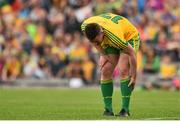 27 June 2015; Donegal's Patrick McBrearty after picking up an injury in the first half. Ulster GAA Football Senior Championship, Semi-Final, Derry v Donegal. St Tiernach's Park, Clones, Co. Monaghan. Picture credit: Ramsey Cardy / SPORTSFILE
