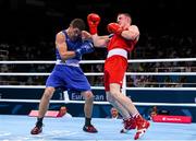 27 June 2015; Michael O'Reilly, Ireland, right, exchanges punches with Xaybula Musalov, Azerbaijan, during their Men's Boxing Middle 75kg Final bout. 2015 European Games, Crystal Hall, Baku, Azerbaijan. Picture credit: Stephen McCarthy / SPORTSFILE