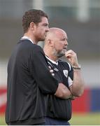 26 June 2015; Ireland manager Gerard Glynn, right, with the England manager Barry Ferguson during the half time interval. This tournament is the only chance the Irish team have to secure a precious qualifying spot for the 2016 Rio Paralympic Games. 2015 CP Football World Championships, Ireland v England, St. George’s Park, Tatenhill, Burton-upon-Trent, Staffordshire, England. Picture credit: Magi Haroun / SPORTSFILE