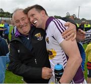 27 June 2015; Wexford's Anthony Masterson is congratulated by Wexford supporter Joe O'Shaughnessy after the final whistle. GAA Football All-Ireland Senior Championship, Round 1B, Wexford v Down. Innovate Wexford Park, Wexford. Picture credit: Matt Browne / SPORTSFILE