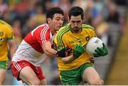 27 June 2015; Mark McHugh, Donegal, in action against Danny Heavron, Derry. Ulster GAA Football Senior Championship, Semi-Final, Derry v Donegal. St Tiernach's Park, Clones, Co. Monaghan. Picture credit: Ramsey Cardy / SPORTSFILE