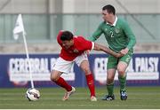 26 June 2015; Joe Markey, Ireland, in action against Jack Rutter, England. This tournament is the only chance the Irish team have to secure a precious qualifying spot for the 2016 Rio Paralympic Games. 2015 CP Football World Championships, Ireland v England, St. George’s Park, Tatenhill, Burton-upon-Trent, Staffordshire, England. Picture credit: Magi Haroun / SPORTSFILE