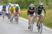 27 June 2015; Sean McIlroy, Carrick Wheelers Cycling Club, right, leads Mick Nulty, Stamullen M Donnelly RC, during the M60 event at the National Road Race Cycling Championships. Omagh, Co. Tyrone. Picture credit: Stephen McMahon / SPORTSFILE