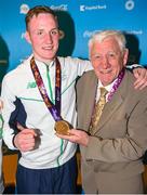 27 June 2015; Michael O'Reilly, Ireland, with IABA President Tommy Murphy after being presented with his Men's Boxing Middle 75kg gold medal. 2015 European Games, Crystal Hall, Baku, Azerbaijan. Picture credit: Stephen McCarthy / SPORTSFILE
