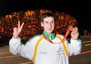10 September 2008; Ireland's Michael McKillop, from Glengormley, Co. Antrim, celebrates with his Gold medal outside the 'Bird's Nest' after winning the Men's 800m - T37 in a World Record Time of 1:59.39. Beijing Paralympic Games 2008, Men's 800m - T37, National Stadium, Olympic Green, Beijing, China. Picture credit: Brian Lawless / SPORTSFILE