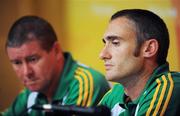 11 September 2008; Irish Paralympian Derek Malone, from Whitegate, Co. Clare, and team manager Paul Cassin, from Coolock, Dublin, at a Paralympic Council of Ireland Press Conference to address the issue of Malone being ruled ineligible to play in the 7-A-Side soccer competition by CP-ISRA (Cerebral Palsy International Sports and Recreation Association). The PCI called the conference as they have major concerns over the ruling. Beijing Paralympic Games 2008, Paralympic Council of Ireland Press Conference, Main Press Centre, Olympic Green, Beijing, China. Picture credit: Brian Lawless / SPORTSFILE