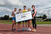 29 June 2015; Pictured at the launch of the GloHealth Senior Track and Field Championships, which will take place in Morton Stadium, Santry, on 8th 9th August, are, from left, pole vaulter Ian Rogers, 4 x 100m relay runner Steph Creaner, 800m runner Mark English, 4 x 100m relay runner Catherine McManus and pole vaulter Ian Rogers. The Championships are free to under 16s and a perfect day out for the whole family. Tickets can be bought at www.athleticsireland.ie or at the gate on the day. Morton Stadium, Santry, Dublin. Picture credit: Ramsey Cardy / SPORTSFILE