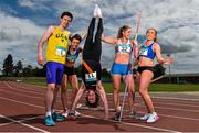 29 June 2015; Pictured at the launch of the GloHealth Senior Track and Field Championships, which will take place in Morton Stadium, Santry, on 8th 9th August, are, from left, 800m runner Mark English, 4 x 100m relay runner Steph Creaner, pole vaulter Ian Rogers, javelin thrower Anita Fitzgibbon and 4 x 100m relay runner Catherine McManus. The Championships are free to under 16s and a perfect day out for the whole family. Tickets can be bought at www.athleticsireland.ie or at the gate on the day. Morton Stadium, Santry, Dublin. Picture credit: Ramsey Cardy / SPORTSFILE