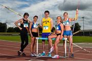 29 June 2015; Pictured at the launch of the GloHealth Senior Track and Field Championships, which will take place in Morton Stadium, Santry, on 8th 9th August, are, from left, pole vaulter Ian Rogers, 4 x 100m relay runner Steph Creaner, 800m runner Mark English, 4 x 100m relay runner Catherine McManus and javelin thrower Anita Fitzgibbon. The Championships are free to under 16s and a perfect day out for the whole family. Tickets can be bought at www.athleticsireland.ie or at the gate on the day. Morton Stadium, Santry, Dublin. Picture credit: Ramsey Cardy / SPORTSFILE