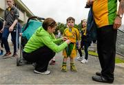 27 June 2015; Four year old Evan McCarron, getting kitted out by his mother Evan McCarron, from Raphoe, Donegal. Ulster GAA Football Senior Championship, Semi-Final, Derry v Donegal. St Tiernach's Park, Clones, Co. Monaghan. Picture credit: Oliver McVeigh / SPORTSFILE