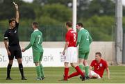 27 June 2015; Joe Markey, Ireland, is shown a yellow card by referee Hector Bondia. This tournament is the only chance the Irish team have to secure a precious qualifying spot for the 2016 Rio Paralympic Games. 2015 CP Football World Championships, Ireland v England, St. George’s Park, Tatenhill, Burton-upon-Trent, Staffordshire, England. Picture credit: Magi Haroun / SPORTSFILE