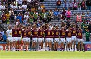 28 June 2015; The Westmeath team stand during a minute silence before the start of the game as a mark of respect for the Irish people who died in the Tunisia attack. Leinster GAA Football Senior Championship, Semi-Final, Westmeath v Meath. Croke Park, Dublin. Picture credit: David Maher / SPORTSFILE