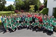 28 June 2015; Team Ireland athletes received a major boost to their preparations for the 2015 Special Olympics World Summer Games due to be held in Los Angeles next 28 June 2015; Team Ireland athletes received a major boost to their preparations for the 2015 Special Olympics World Summer Games due to be held in Los Angeles next month, with a special reception hosted by the U.S. Ambassador to Ireland. The event took place at the official residence of U.S. Ambassador to Ireland, Kevin F. O’Malley, in the Phoenix Park, Dublin, and included a symbolic Law Enforcement Torch Run, featuring members of the Garda Siochana and Police Service of Northern Ireland. Pictured are the team members, Torch Run participiants, sponsors and the Ambassador. US Ambassador's Residence, Phoenix Park, Dublin. Picture credit: Ray McManus / SPORTSFILE