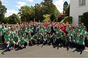 28 June 2015; Team Ireland athletes received a major boost to their preparations for the 2015 Special Olympics World Summer Games due to be held in Los Angeles next 28 June 2015; Team Ireland athletes received a major boost to their preparations for the 2015 Special Olympics World Summer Games due to be held in Los Angeles next month, with a special reception hosted by the U.S. Ambassador to Ireland. The event took place at the official residence of U.S. Ambassador to Ireland, Kevin F. O’Malley, in the Phoenix Park, Dublin, and included a symbolic Law Enforcement Torch Run, featuring members of the Garda Siochana and Police Service of Northern Ireland. Pictured are the team members, Torch Run participiants, sponsors and the Ambassador. US Ambassador's Residence, Phoenix Park, Dublin. Picture credit: Ray McManus / SPORTSFILE