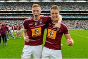 28 June 2015; Westmeath's Ray Connellan, left, and Paddy Holloway celebrate following their side's victory. Leinster GAA Football Senior Championship, Semi-Final, Westmeath v Meath. Croke Park, Dublin. Picture credit: Ramsey Cardy / SPORTSFILE