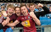 28 June 2015; Ger Egan, Westmeath captain, celebrates with supporters at the end of the game. Leinster GAA Football Senior Championship, Semi-Final, Westmeath v Meath. Croke Park, Dublin. Picture credit: David Maher / SPORTSFILE
