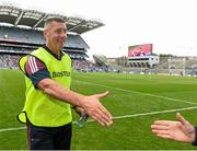 28 June 2015; Tom Cribbin, Westmeath manager, is congratulated at the end of the game. Leinster GAA Football Senior Championship, Semi-Final, Westmeath v Meath. Croke Park, Dublin. Picture credit: David Maher / SPORTSFILE