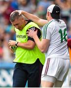 28 June 2015; Westmeath manager Tom Cribbin, left, is congratulated by selector Gary Connaughton. Leinster GAA Football Senior Championship, Semi-Final, Westmeath v Meath. Croke Park, Dublin. Picture credit: Ramsey Cardy / SPORTSFILE
