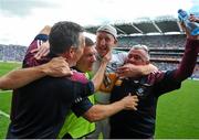 28 June 2015; Members of the Westmeath management team, left to right, Mark Kavanagh, Perce Corroon, Tom Cribbin, Gary Connaughton and Alan McCormack, celebrate after the game. Leinster GAA Football Senior Championship, Semi-Final, Westmeath v Meath. Croke Park, Dublin. Picture credit: Dáire Brennan / SPORTSFILE