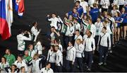 28 June 2015; Brendan Irvine on the shoulders of Darren O'Neill has his picture taken by Team Ireland Deputy Chef de Mission Stephen Martin during the Parade of Nations at the 2015 European Games Closing Ceremony in the Olympic Stadium, Baku, Azerbaijan. Picture credit: Stephen McCarthy / SPORTSFILE