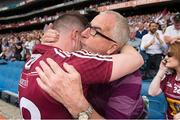 28 June 2015; Westmeath's John Connellan is congratulated by his dad Paul after the game. Leinster GAA Football Senior Championship, Semi-Final, Westmeath v Meath. Croke Park, Dublin. Picture credit: Ray McManus / SPORTSFILE