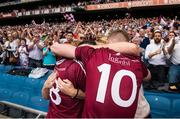 28 June 2015; Westmeath'sJohn Connellan, left, is congratulated by his mother Mary while Ray Connellan is congratulated by his sister Eimer after the game. Leinster GAA Football Senior Championship, Semi-Final, Westmeath v Meath. Croke Park, Dublin. Picture credit: Ray McManus / SPORTSFILE