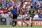 28 June 2015; Meath goalkeeper Patrick O'Rourke, is shown the red card from referee Conor Lane. Leinster GAA Football Senior Championship, Semi-Final, Westmeath v Meath. Croke Park, Dublin. Picture credit: David Maher / SPORTSFILE